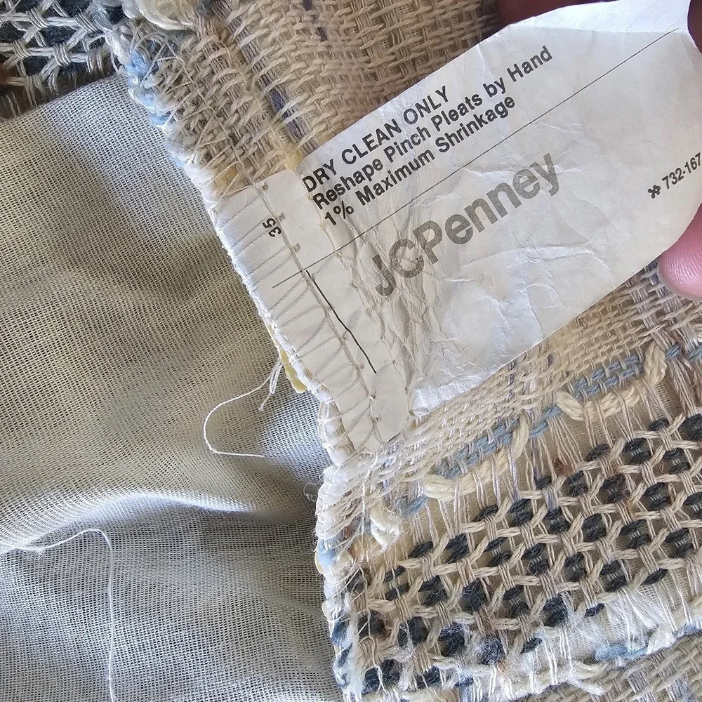 Vintage 1970s Scandinavian Style Natural Woven Fibers Fabric Drape Curtains Pair